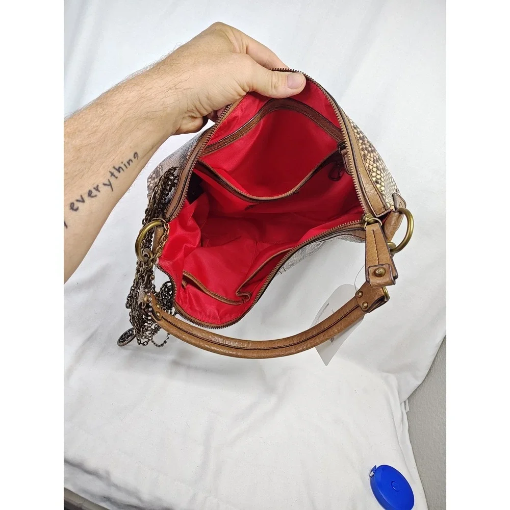 Jessica Simpson Rock N Roll Shoulder Bag Natural Python Snakeskin Hobo NWT Brown